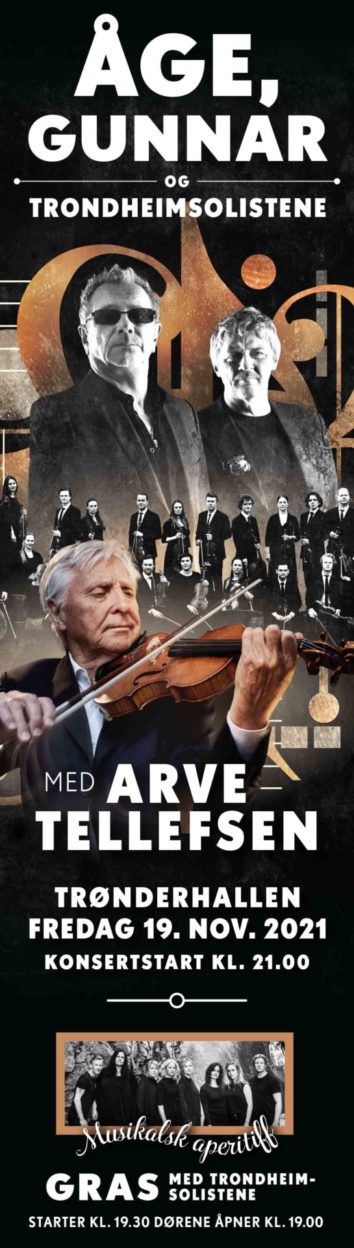 Bilde av Åge Aleksandersen, Arve Tellefsen, Gras og Trondheimsolistene ifm billettsalg til konsert i Trønderhallen