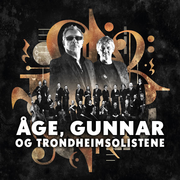 Bilde av Åge Aleksandersen og Gunnar Pedersen sammen med Trondheimsolistene i anledning billettsalg i Trønderhallen