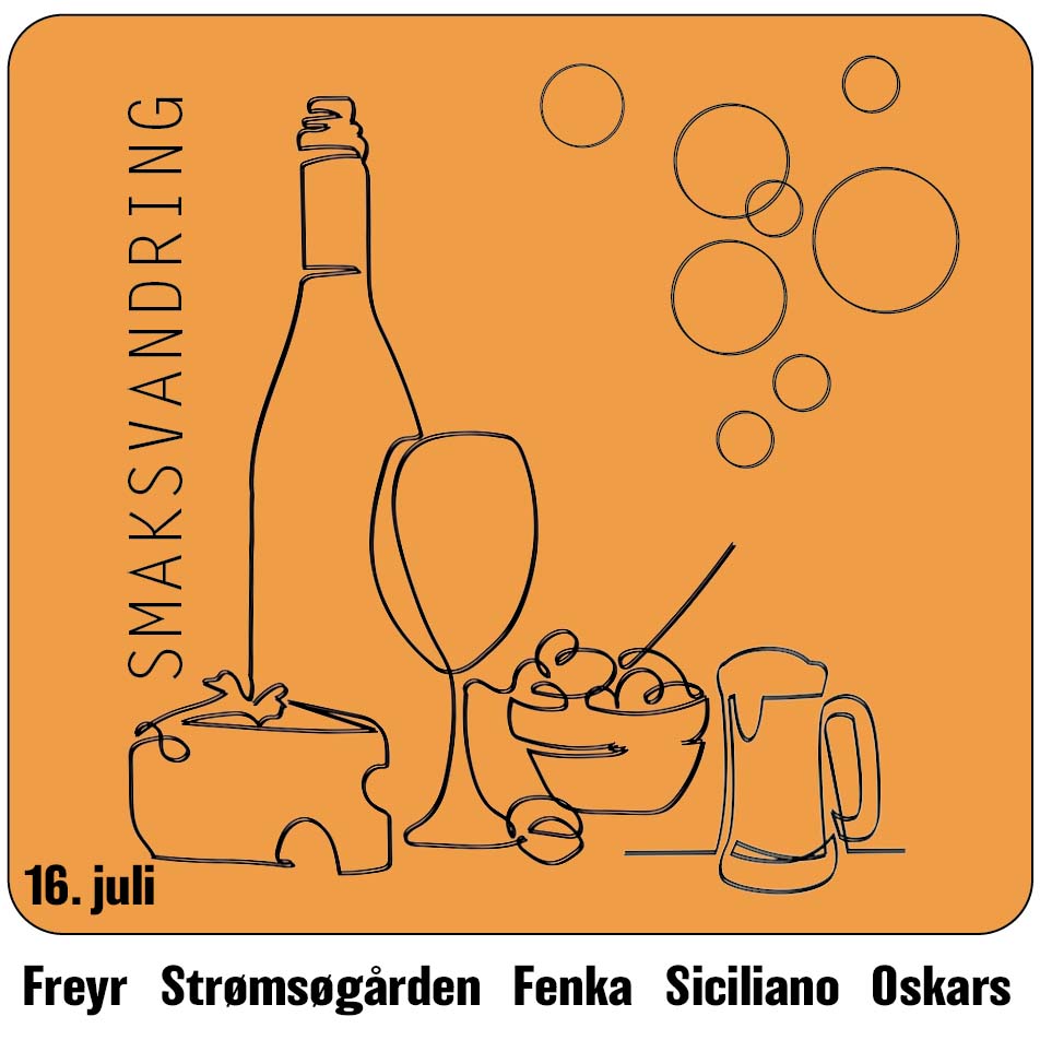 Billettsalg på nett til Smaksvandring på Freyr, Størmsøgården, Fenka, Siciliano og Oskars. Kultar selger billetter. Det skjer i Levanger