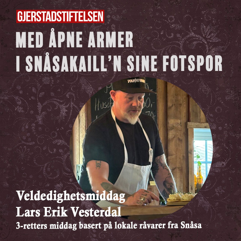 Billettsalg på nett til av Kultar til veldedighetsmiddag med Lars Erik Vesterdal gjerstadstiftelsen. Det skjer på Snåsa.