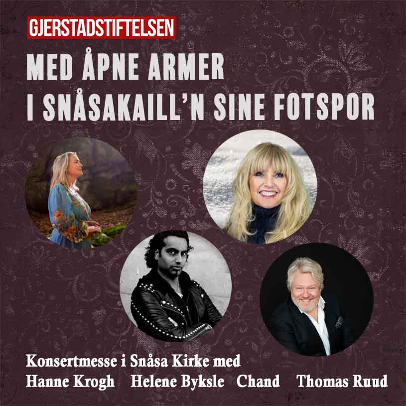 Billettsalg på nett av Kultar til konsertmesse i Snåsa Kirke med Helene Bøksle, Hanne Krogh, Chand og Thomas Ruud arrangert av Gjerstadstiftelsen. Det skjer på Snåsa
