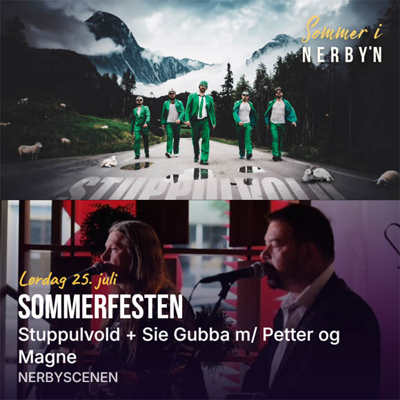 Billettsalg på nett av Kultar.no til Sommerfesten med Stuppulvold + Sie Gubba m/Petter og Magne som en del av Sommer i Nerbyn. Det skjer i Levanger