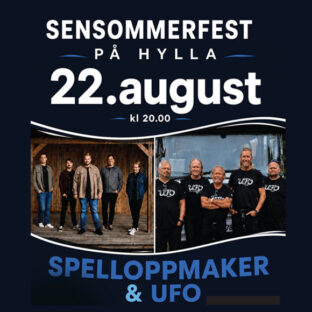 Billettsalg på nett av kultar.no til sensommerfest med Spelloppmaker og UFO på Hylla Arena. Det skjer på Inderøy